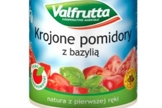 Krojone pomidory w puszce z ziołami, bazylią i czosnkiem marki Valfrutta