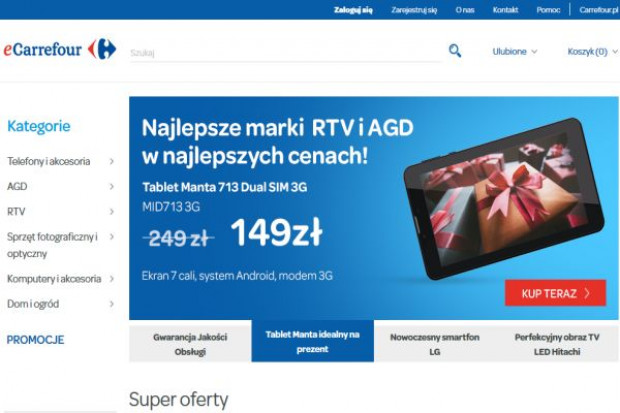 fot. za ecarrefour.pl Carrefour rozpoczyna sprzedaż przez Internet. W ofercie sprzęt RTV i AGD