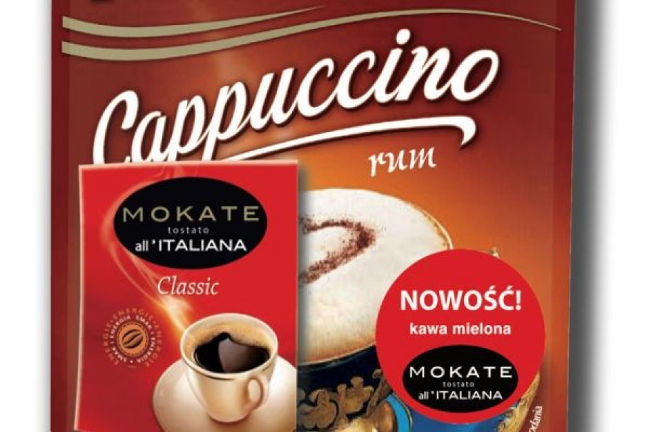 Do cappuccino Mokate dodaje saszetkę kawy mielonej