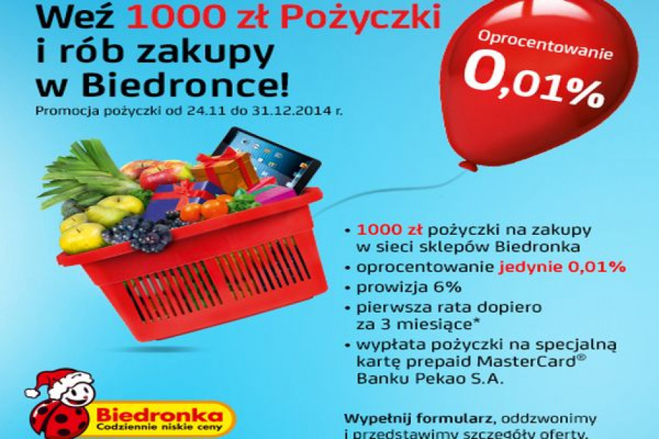 Biedronka chce wesprzeć przedświąteczną sprzedaż - Pekao daje 1000 zł kredytu na zakupy