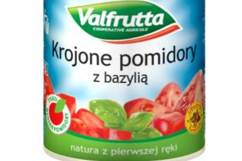 Krojone pomidory w puszce z ziołami, bazylią i czosnkiem marki Valfrutta