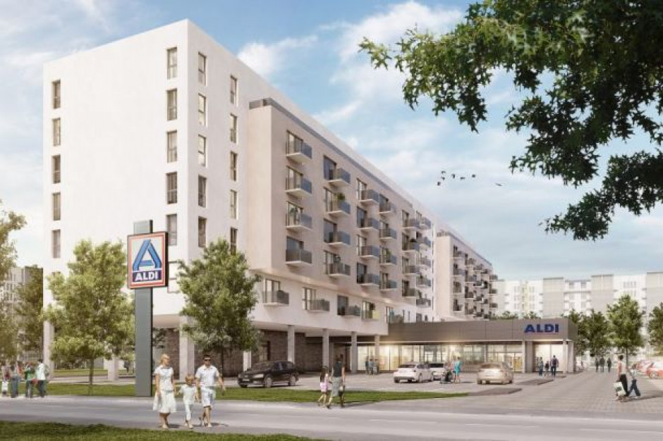 Wizualizacja projektu Aldi, fot. za esmmagazine.com Aldi wybuduje nad swoimi sklepami mieszkania dla studentów