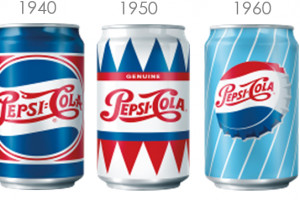 Pepsi reklamowana w puszkach z dawnych dekad 