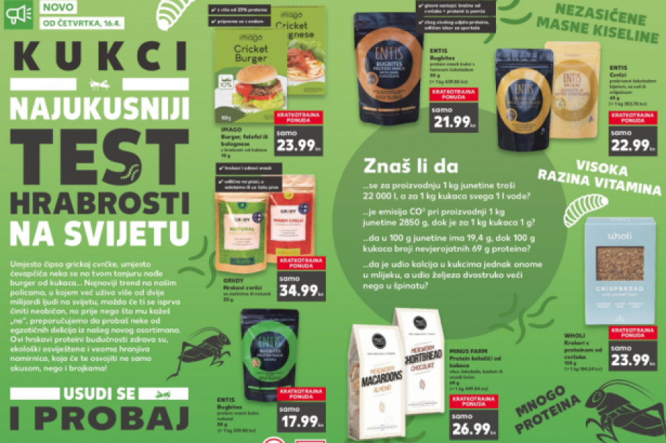 Kaufland opisał nowe produkty jako „zdrową, ekologiczną i wysoce odżywczą żywność”, fot. mat. pras. Żywność z owadów w chorwackich sklepach Kaufland