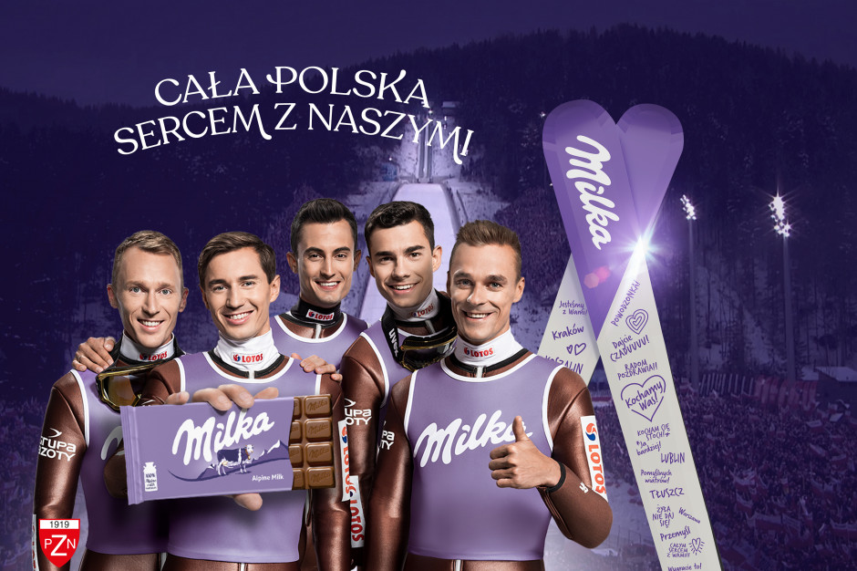 Marka Milka zachęca do składania podpisów na wirtualnych nartach. Fot. materiały prasowe Milka kolejny raz zachęca do kibicowania skoczkom narciarskim