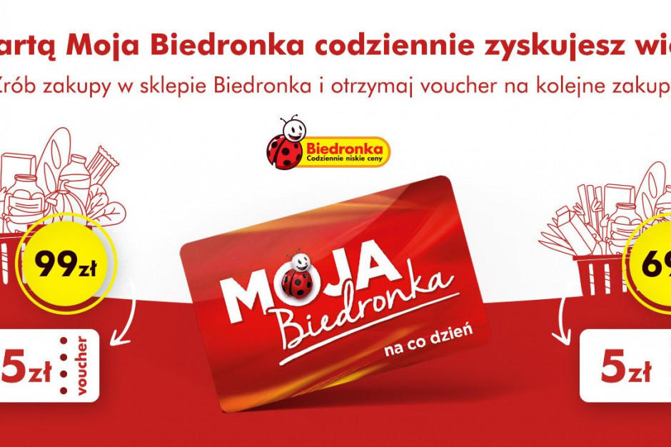 Biedronka rozdaje w lutym vouchery, fot. mat. pras. Voucher na 15 zł za zakupy za 99 zł z kartą Moja Biedronka