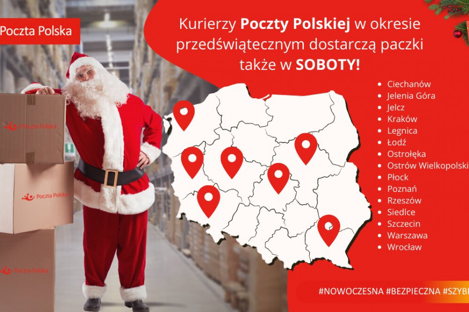 W okresie przedświątecznym kurierzy Poczty Polskiej dostarczą paczki w soboty i niedziele